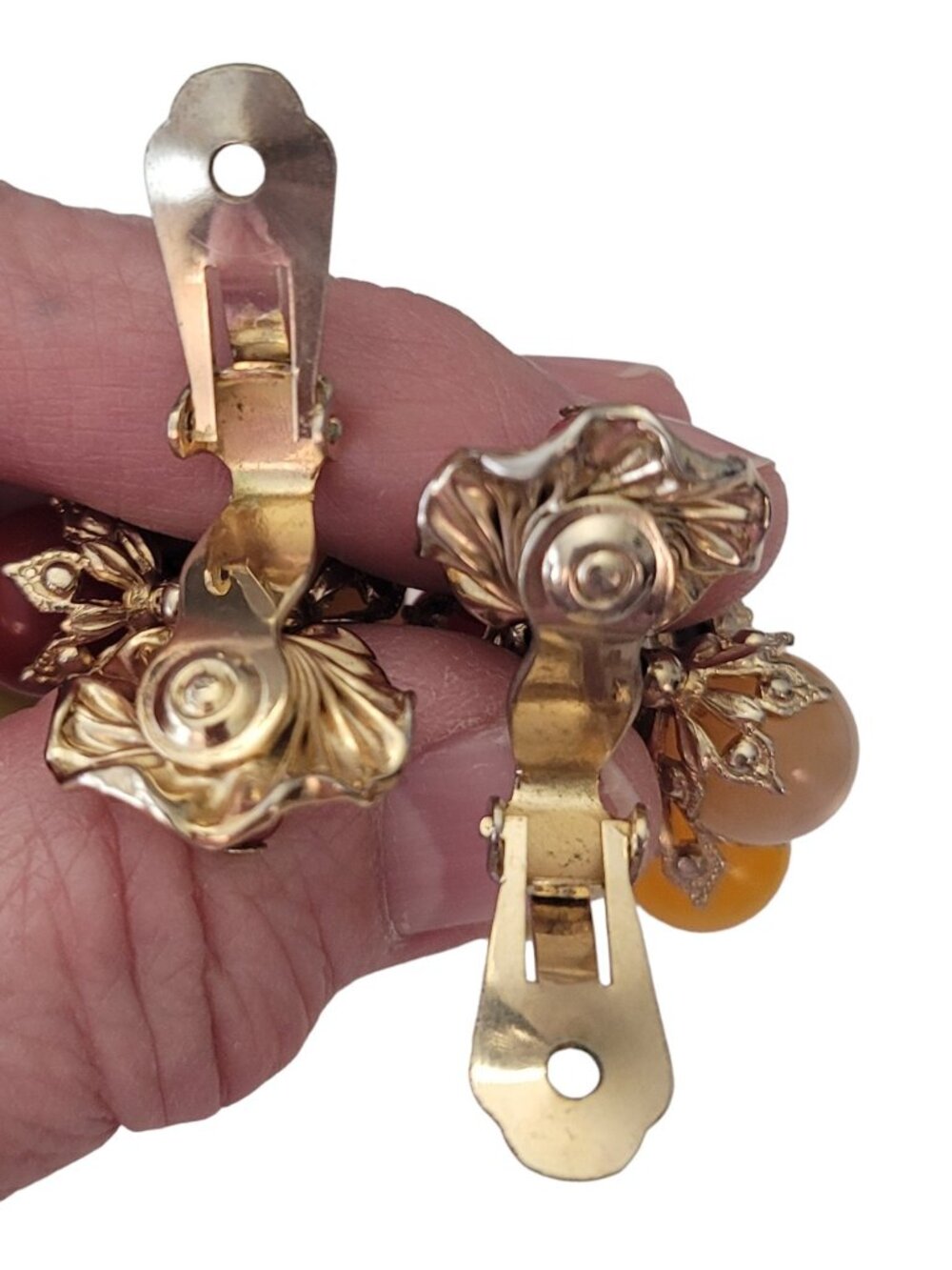 Napier Gold-Tone Autumn Moonstone Glow Stone Charm Dangle Clip-On Earrings, E726 - Picture 6 of 9